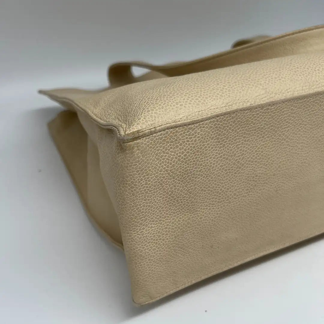 Chanel Vintage Shopper Tasche Kaviar Leder beige / akzeptabel Chanel