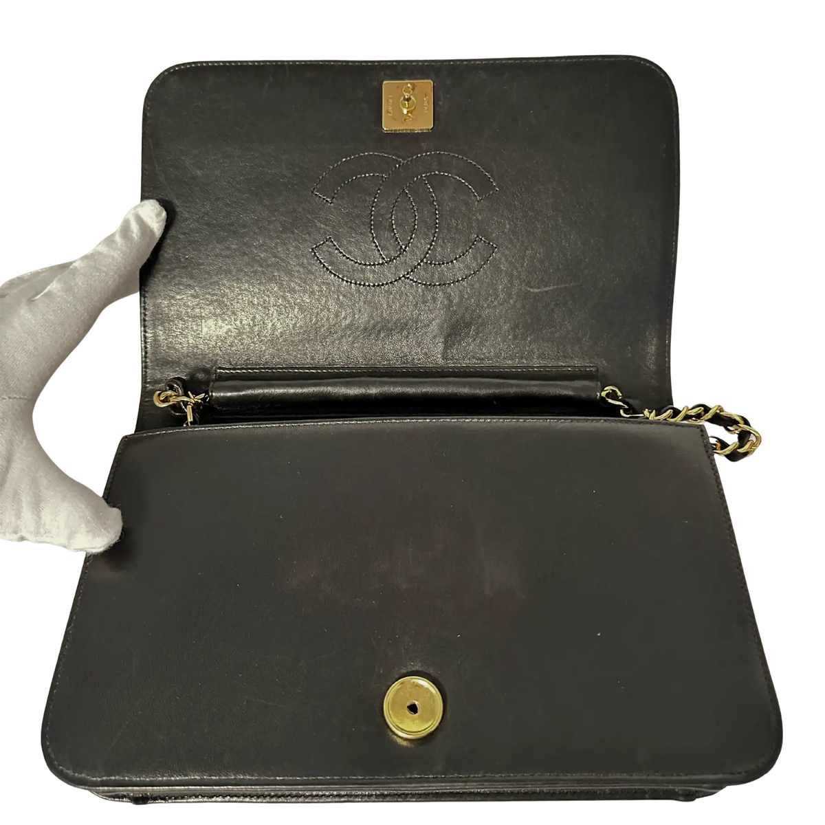 Chanel Timeless Wallet on Chain Vintage Lammleder schwarz mit ID Card / gut Chanel
