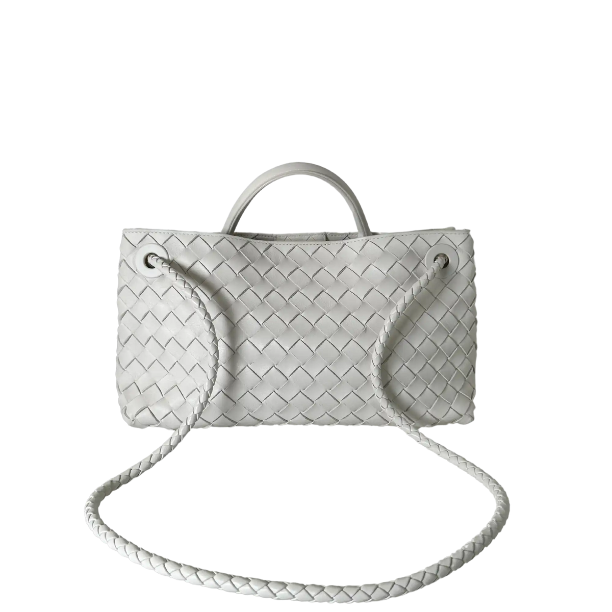 Bottega Veneta East/West Andiamo kleine Tote aus Intrecciato-Leder weiß 2023 / sehr gut Bottega Veneta