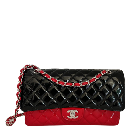 Chanel Medium Bicolor Quilted Patent Calfskin Double Flap Bag / neuwertig Chanel