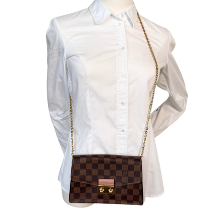 Louis Vuitton Croisette Wallet on Chain Damier Ebene Bruin
