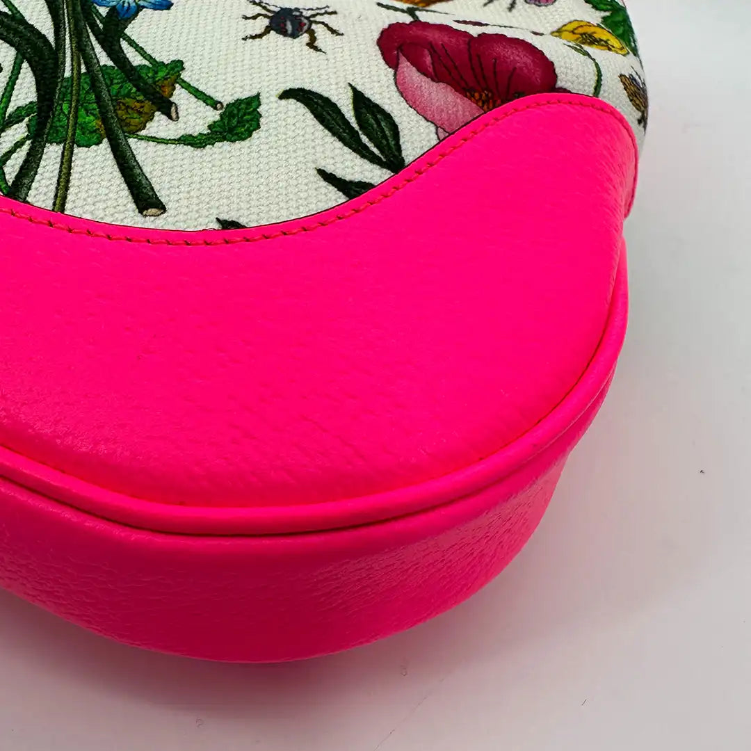 Gucci Jackie Flora Medium Hobo Bag Neon Pink / sehr gut Gucci