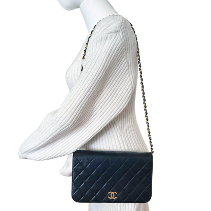 Chanel Timeless Wallet on Chain Vintage Lammleder schwarz mit ID Card / gut Chanel