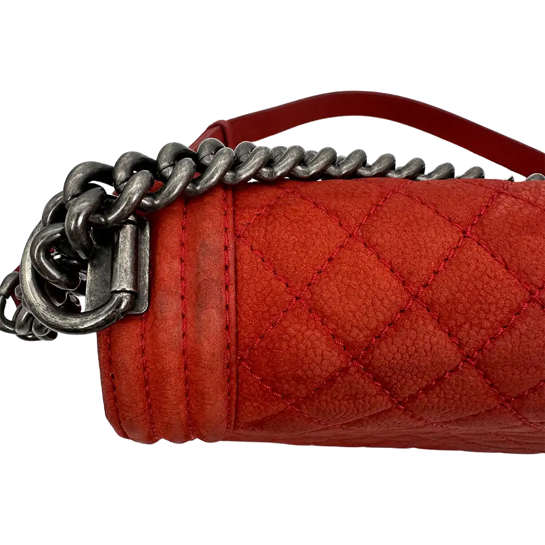 Chanel Boy Tasche Large Kaviar Wildleder rot / gut Chanel