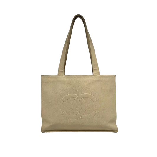 Chanel Vintage Shopper Tasche Kaviar Leder beige / akzeptabel Chanel