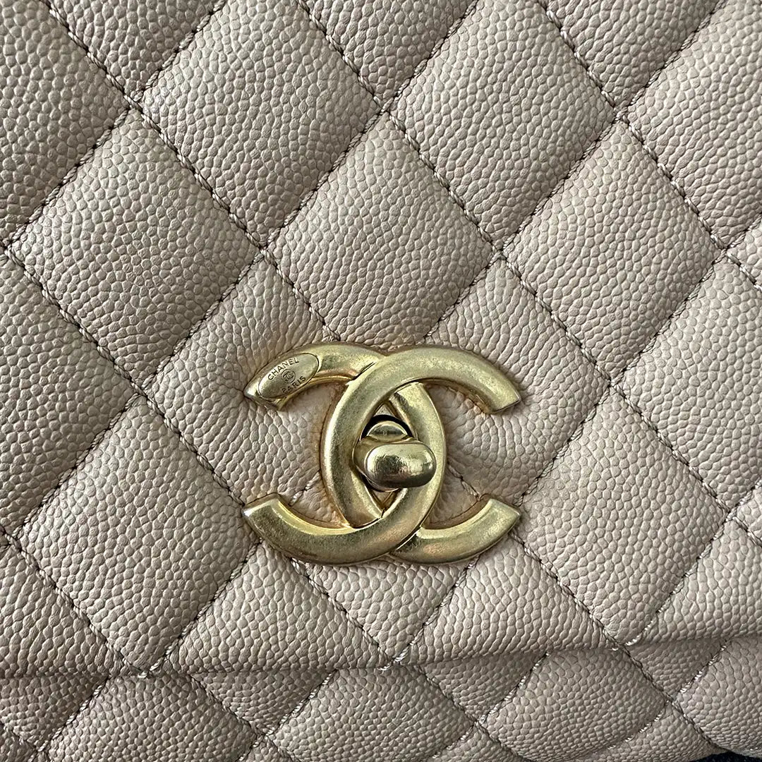 Chanel Coco Handle Medium Beige Caviar Leder Echsengriff Fullset / sehr gut Chanel
