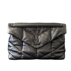 Saint Laurent LouLou Puffer Medium handtas in zwart lamsleer