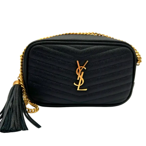 Saint Laurent LOU MINI TAS ZWART GESTIKT LEER goud